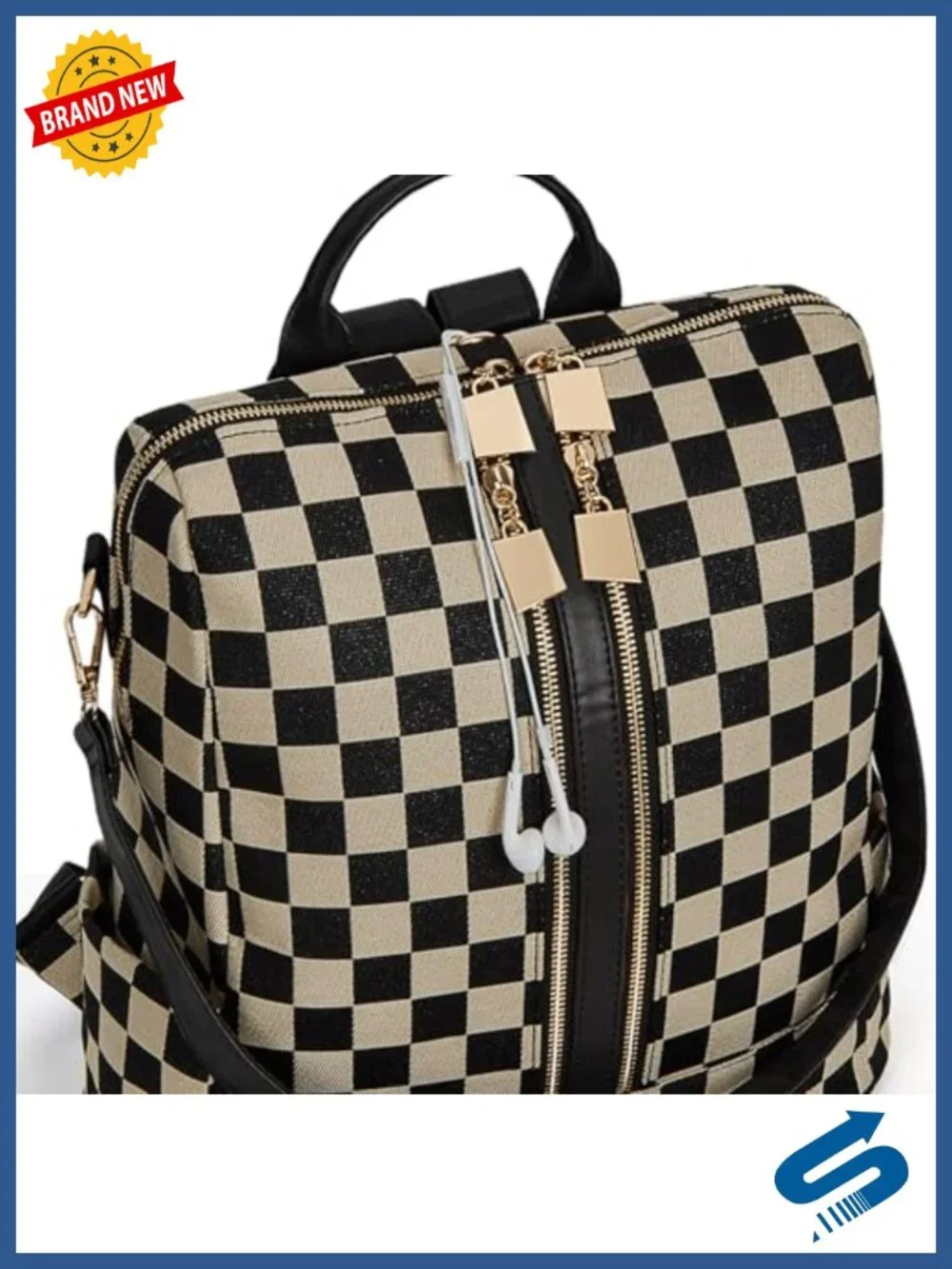 Checkered Canvas Backpack Purse for Women Laptop Backpack Work College